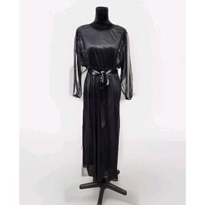 Vintage Undercover Wear Black Gown Black Chiffon Lace Trim Maxi Size large